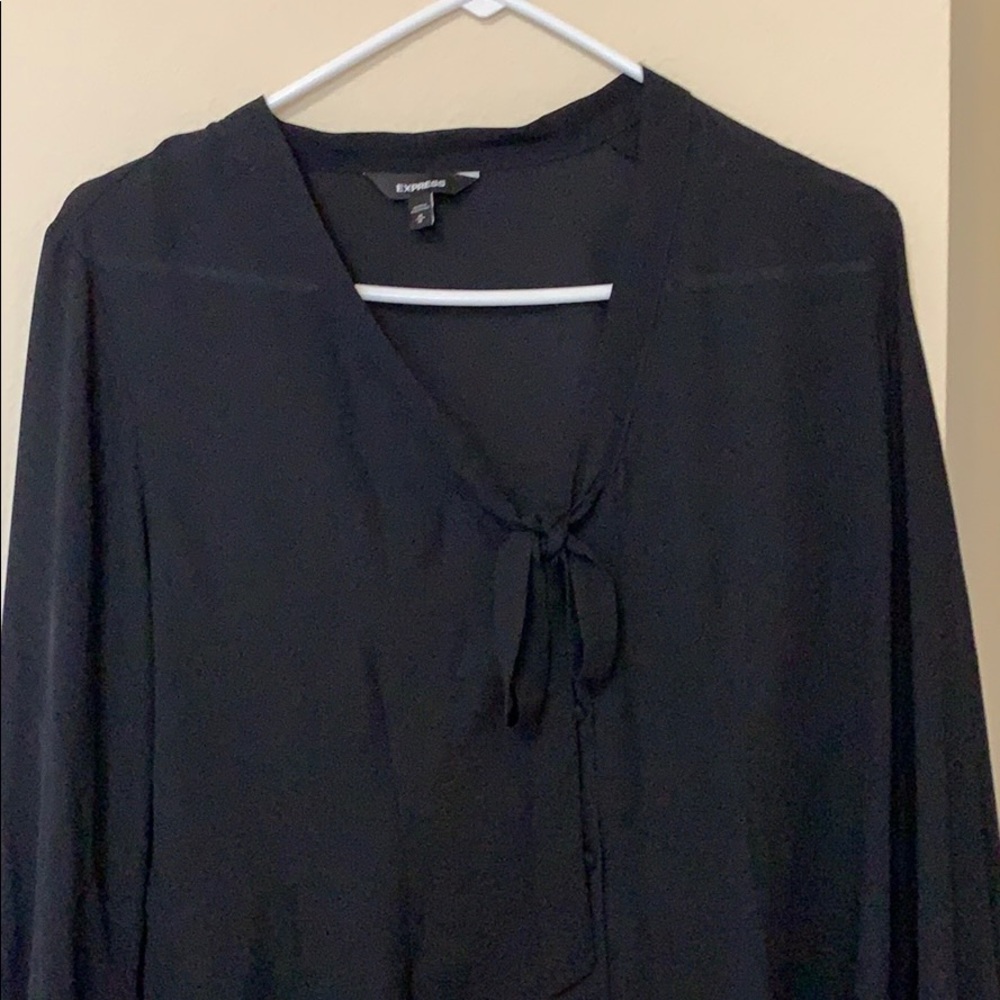 Express black tie neck button down blouse